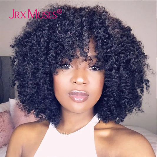 Curly Human Hair Wig With Bangs