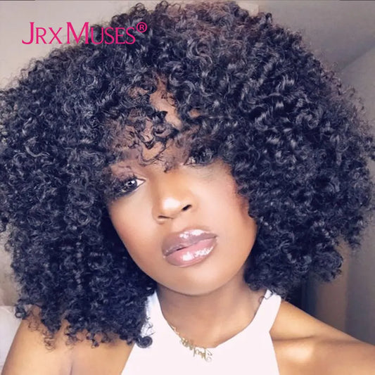 Curly Human Hair Wig With Bangs