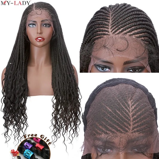 Synthetic Cornrow Braids Lace Box Braided Lace Front Wig With Baby Hair