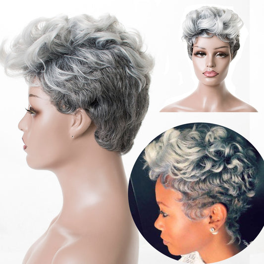 Synthetic Afro Curly Short Blonde Gray Curly Hair Pixie Cut Fluffy Bob Heat Resistant Wigs